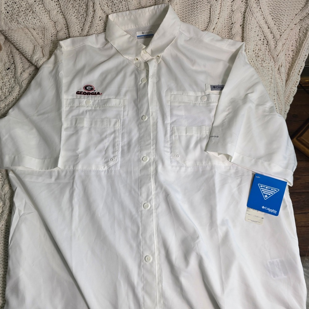 Columbia PFG Fishing Shirt White Georgia Bulldogs Mens Large NWT